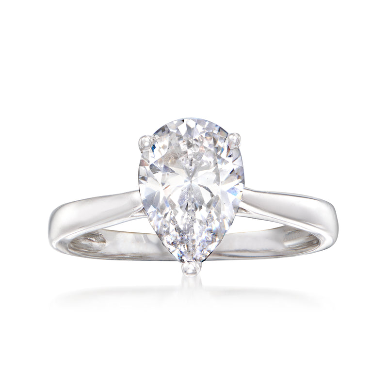 Sterling silver pear-shaped CZ solitaire ring with prong-set centerpiece