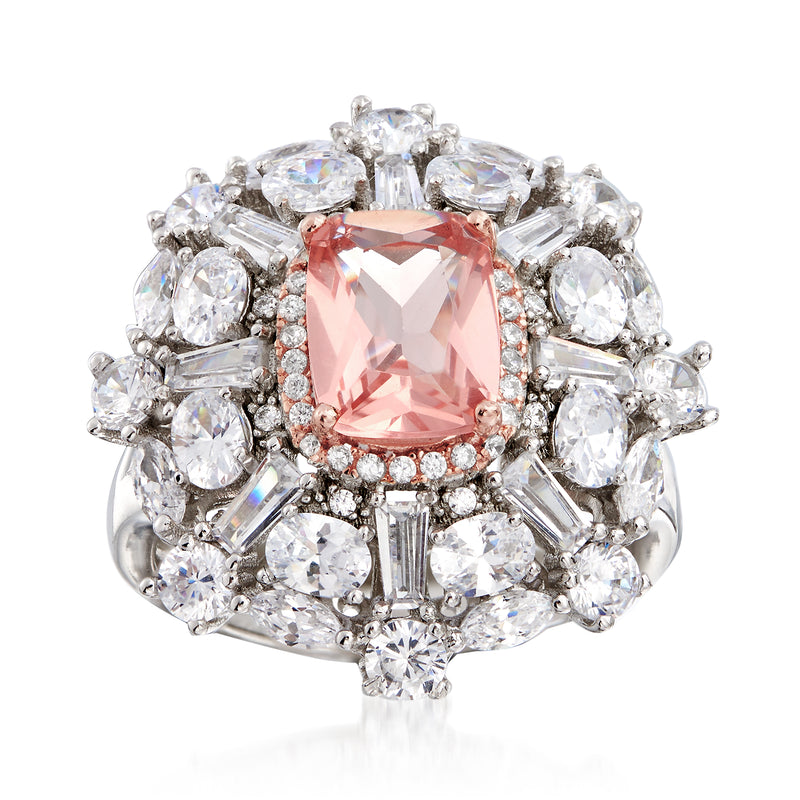 Sterling silver cluster ring with pink CZ center and clear CZ stones