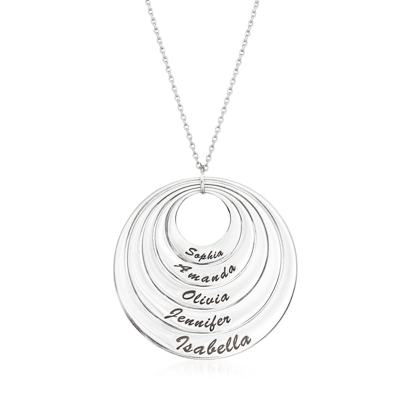 Sterling silver disc pendant necklace with engraved multi-name disc