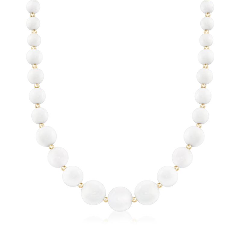 Graduated white agate bead necklace with 14kt yellow gold stations