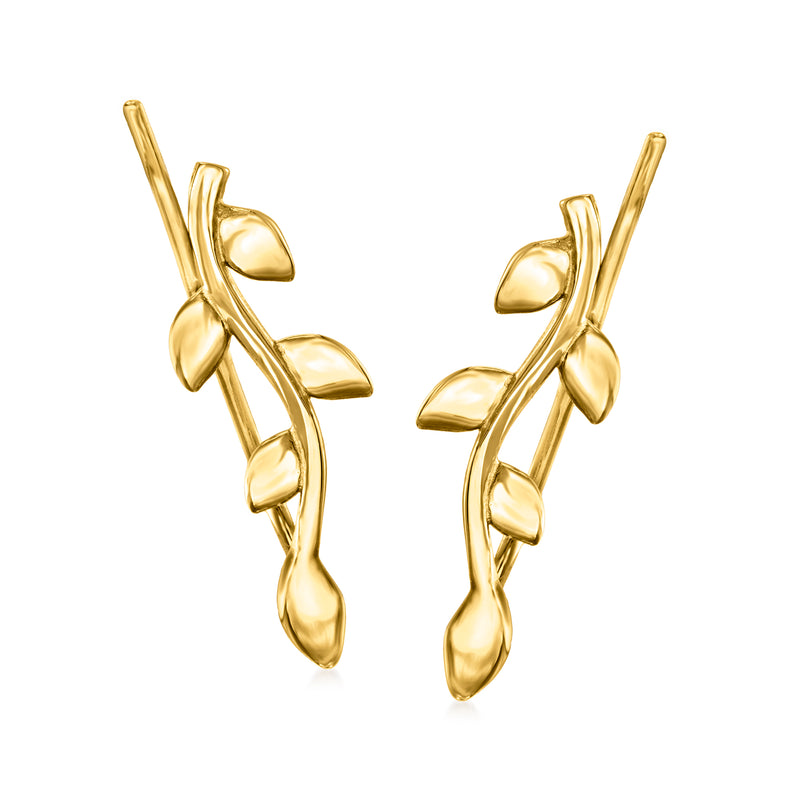 14kt yellow gold leaf ear climber earrings with multiple small leaf charms