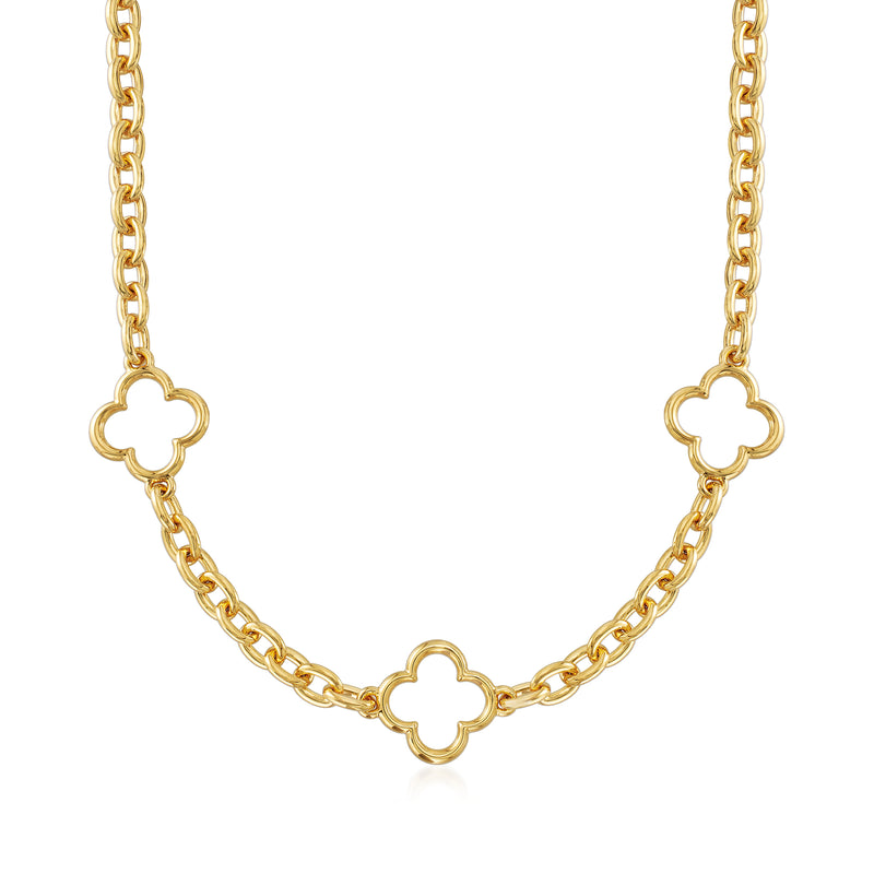 14kt gold clover station necklace with four-leaf clover charms