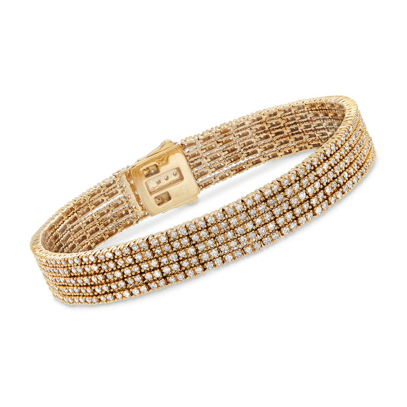 14kt yellow gold five-strand diamond bracelet with square clasp and glittering stones
