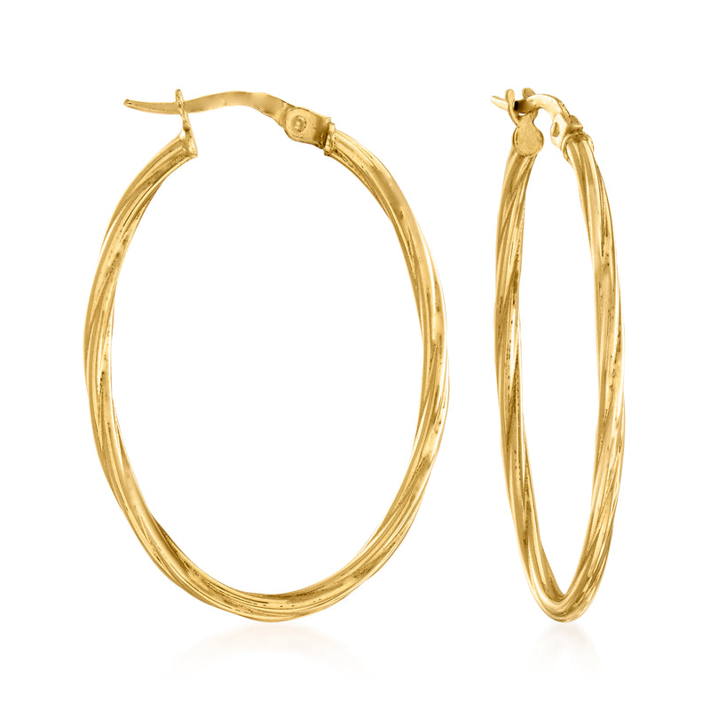 Twisted oval yellow gold hoop earrings, 18kt, hinged clasp