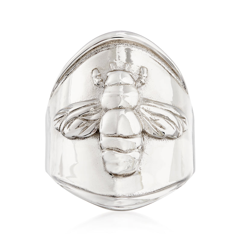 Polished sterling silver bumblebee ring, centered bee with detailed wings