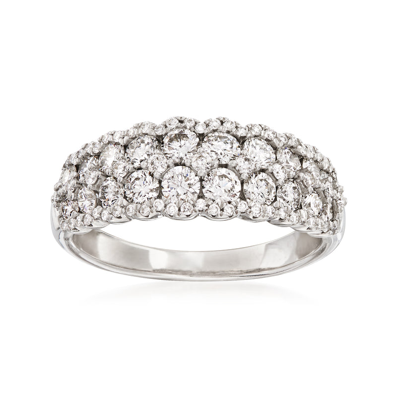 14kt white gold diamond cluster band ring with round stones across the top