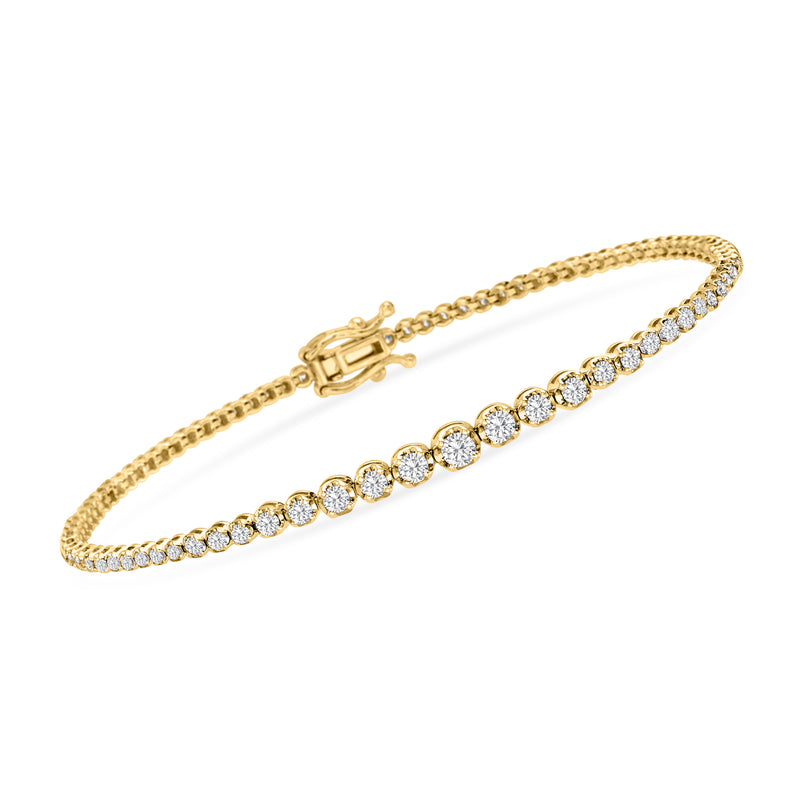 14kt yellow gold diamond bracelet with graduated round stones and hinged clasp