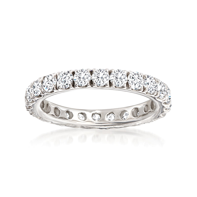 Platinum diamond eternity band with round-cut stones, full row of sparkle.