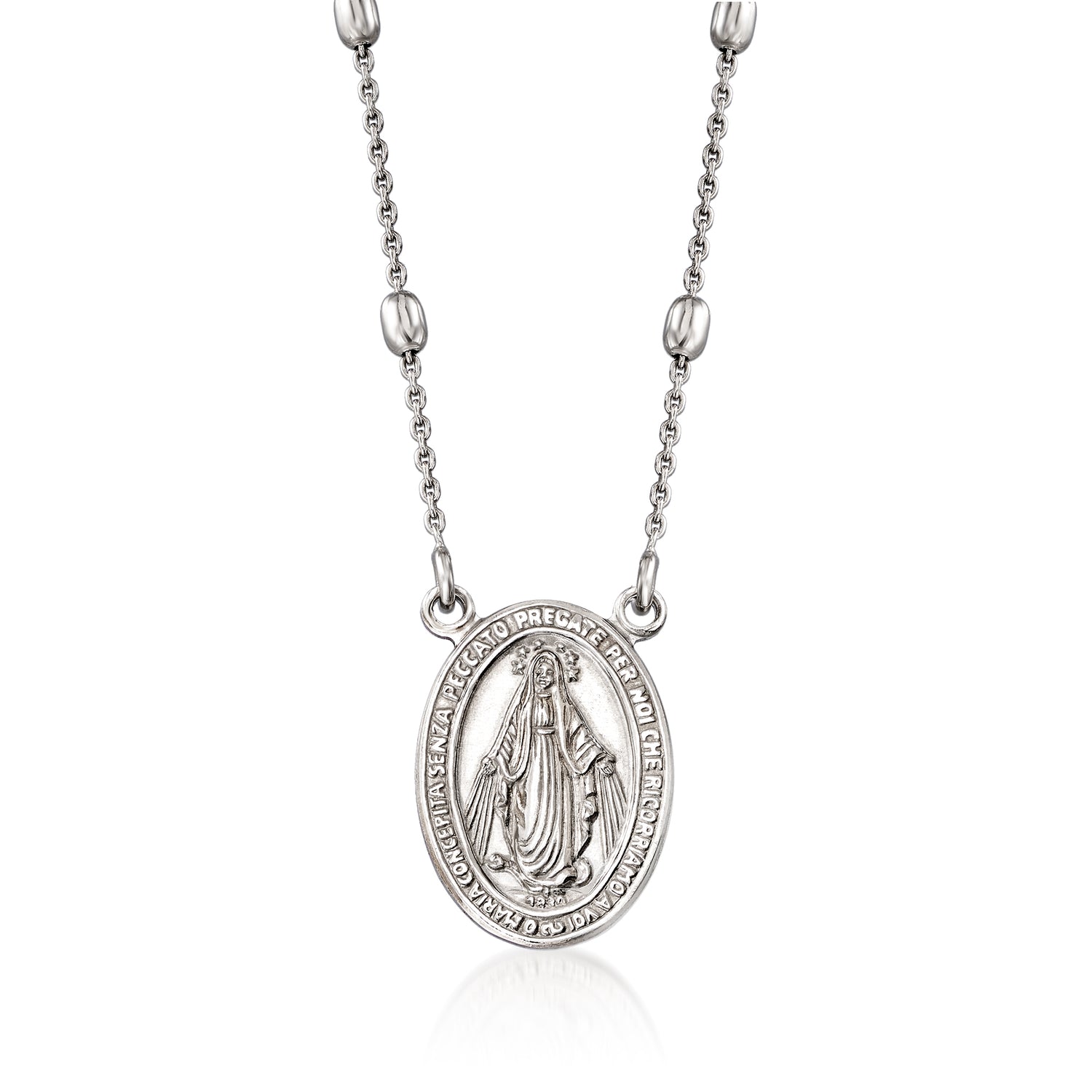 Italian Sterling Silver Miraculous Medal Bead Station Necklace