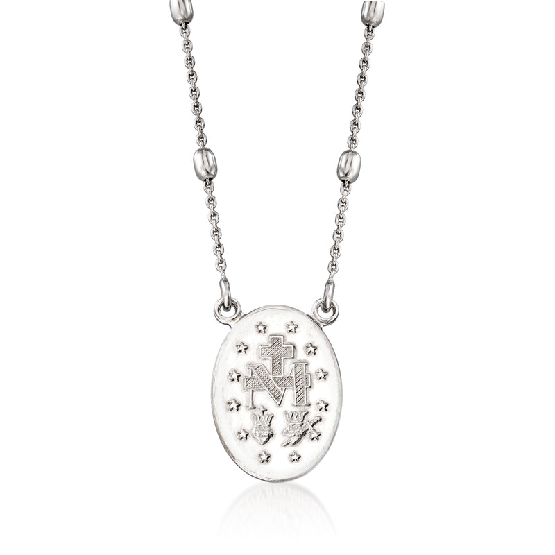 Italian sterling silver miraculous medal station necklace with oval medallion and cross motif