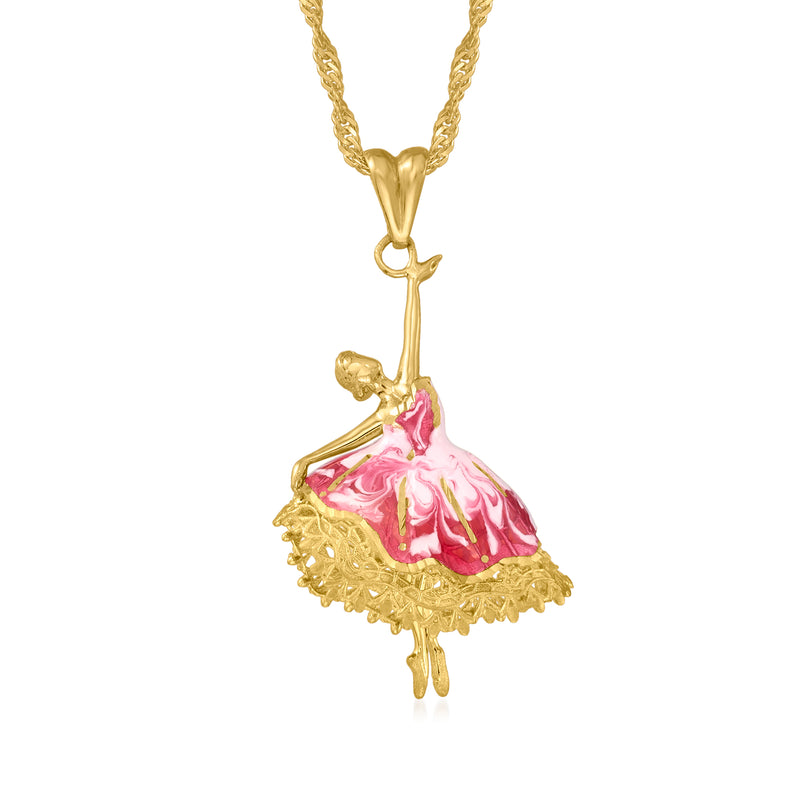 18kt gold over sterling dancer pendant necklace with pink enamel ballerina charm