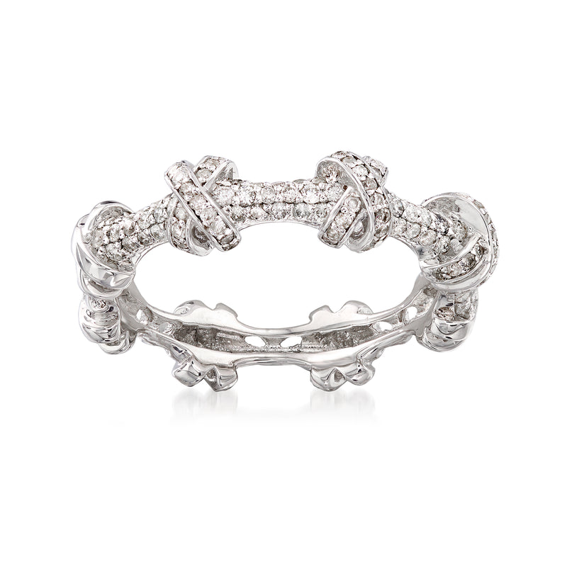 14kt white gold X station diamond ring with three sparkling oval settings
