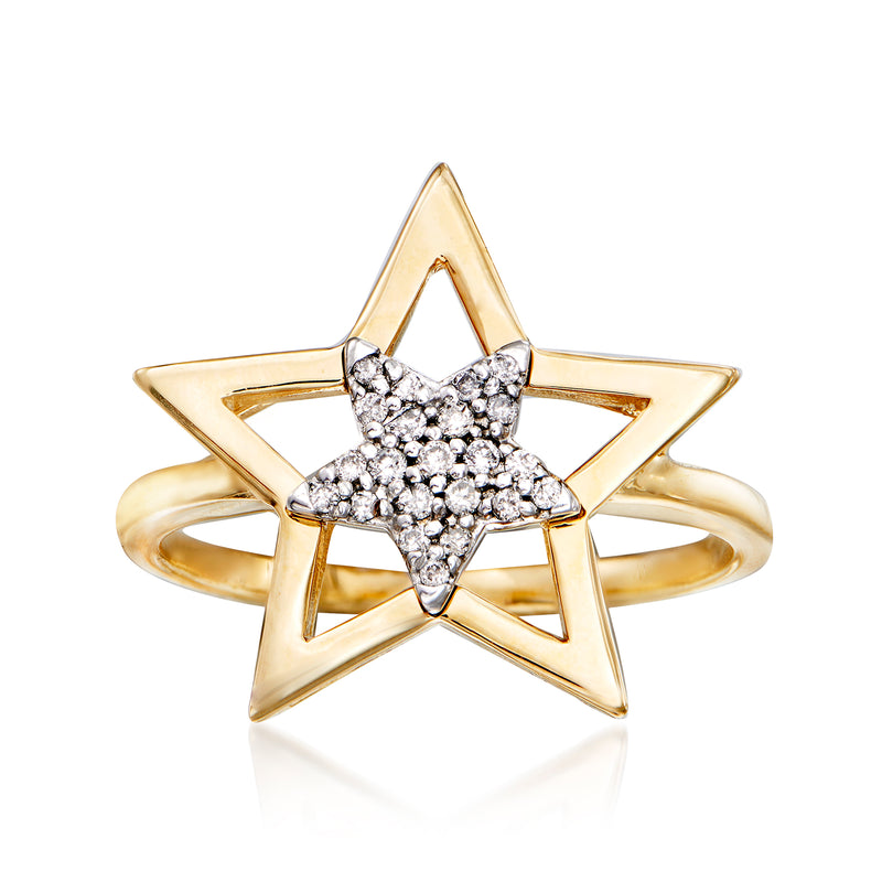 14kt yellow gold star ring with diamond pavé center