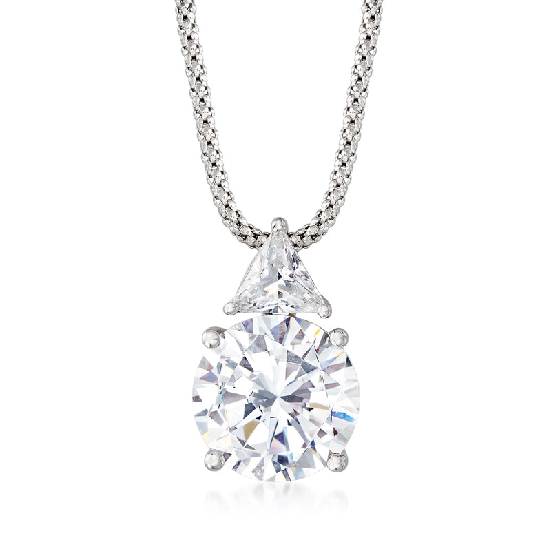 Sterling silver CZ pendant necklace with round clear stone drop