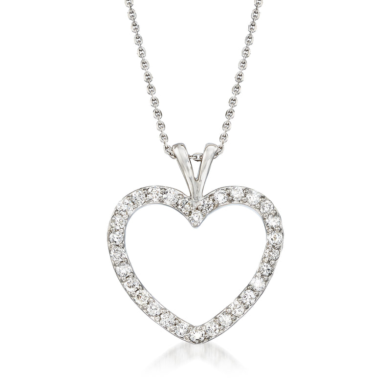 Platinum diamond heart pendant necklace with pavé heart charm