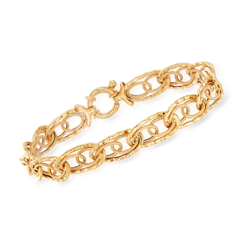 Italian 18kt yellow gold interlocking oval-link bracelet with polished chain and clasp