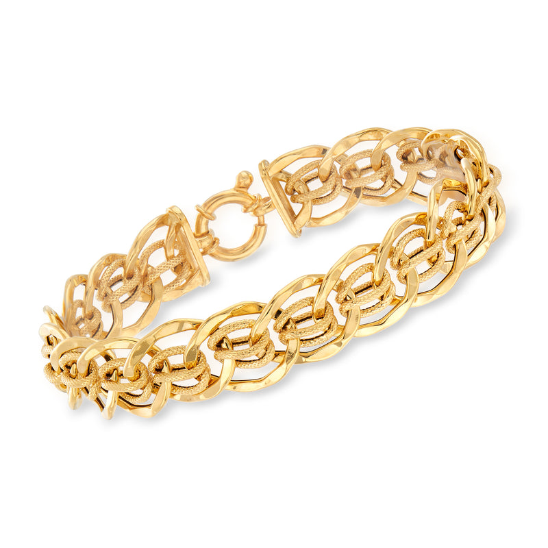 14kt yellow gold interlocking link bracelet with oval and openwork links