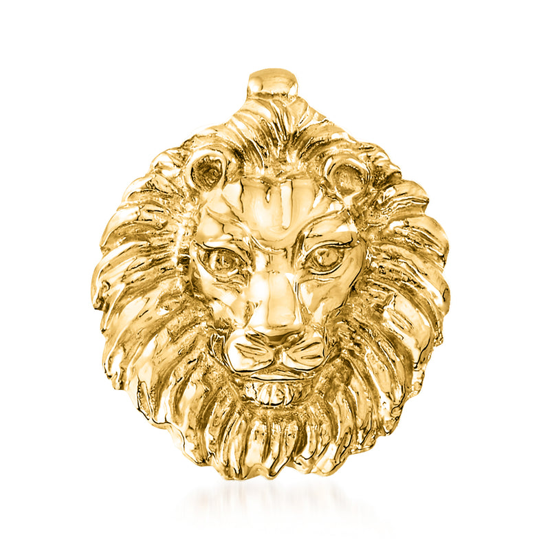Yellow gold lion head slide pendant with detailed mane and facial features