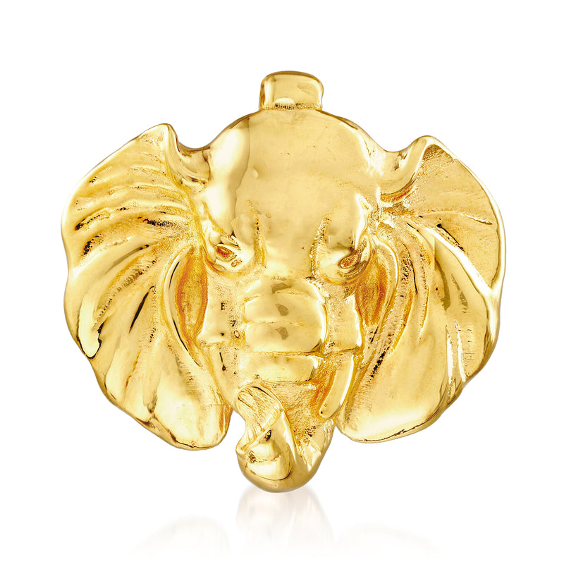 14kt yellow gold elephant slide pendant with raised trunk and flared ears