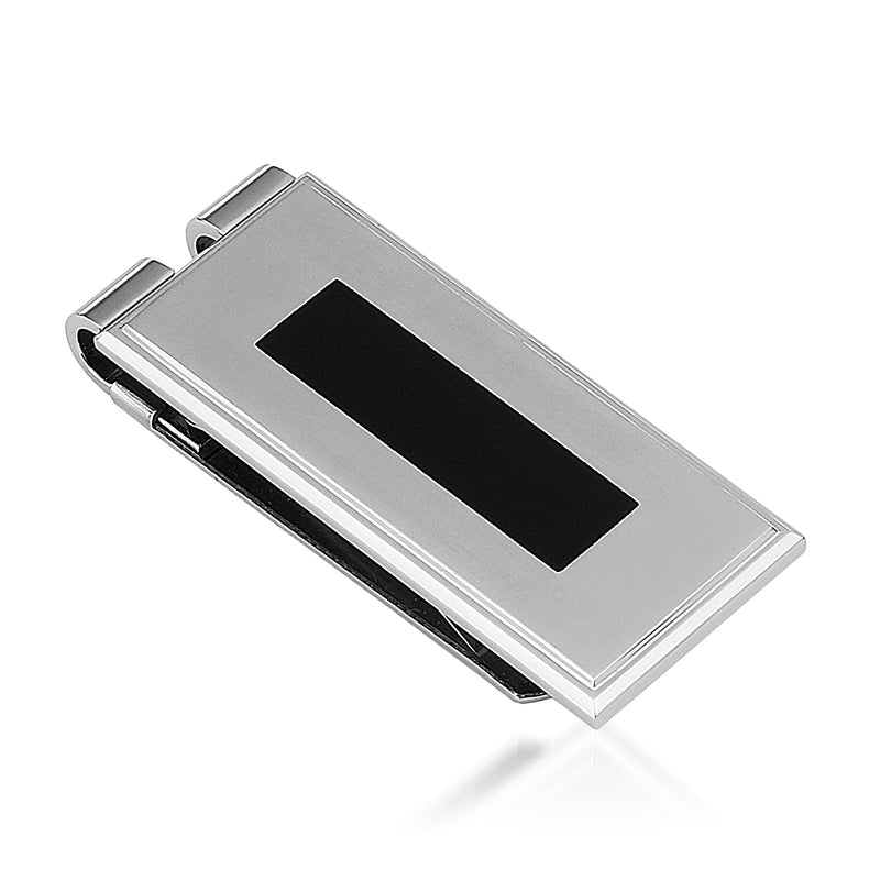 Stainless steel money clip with black enamel center inlaid stripe