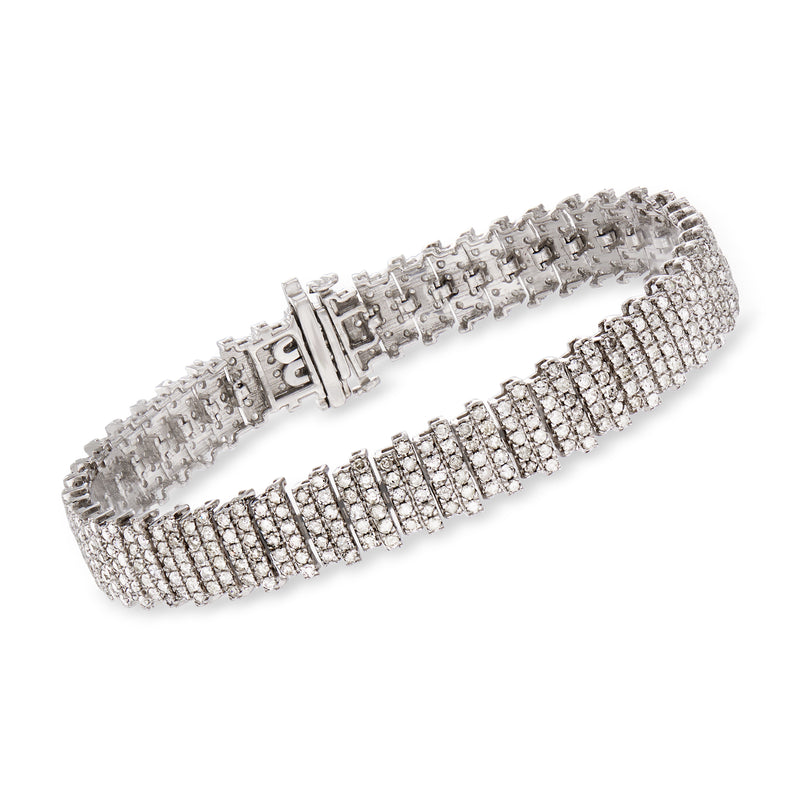 14kt white gold diamond pave multi-bar bracelet with multiple rectangular rows