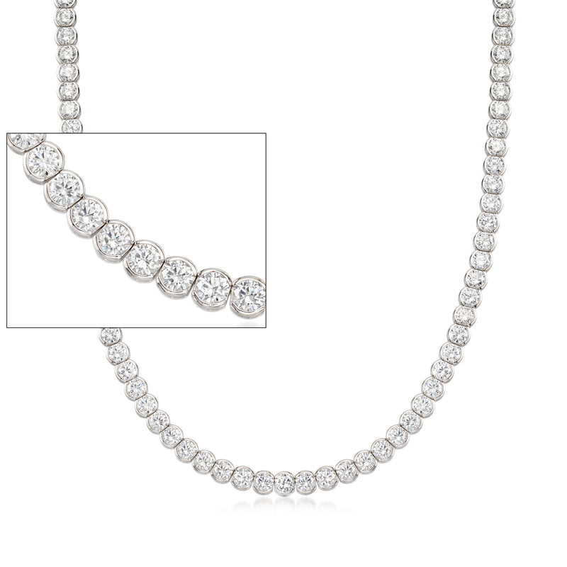 Sterling silver CZ tennis necklace with round bezel-set crystal stones