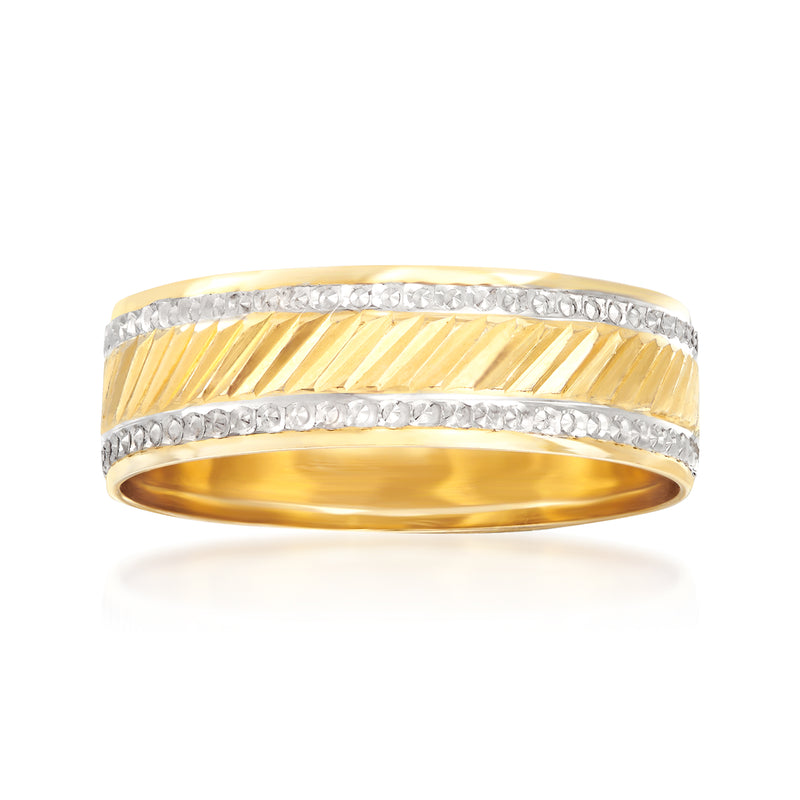 14kt two-tone gold ring with white-gold border and polished yellow center band