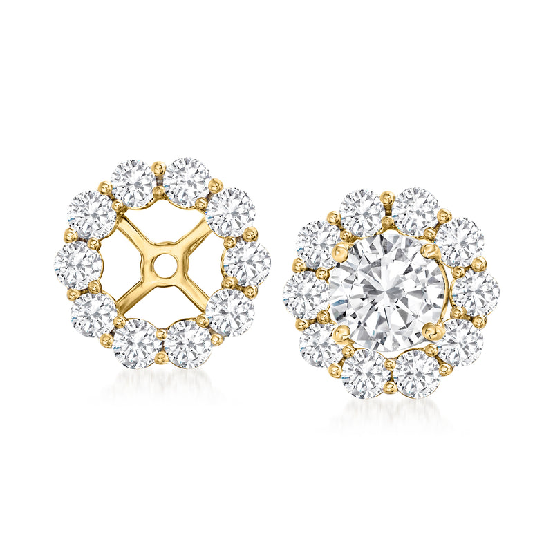 14kt yellow gold round diamond earring jackets with halo and star center