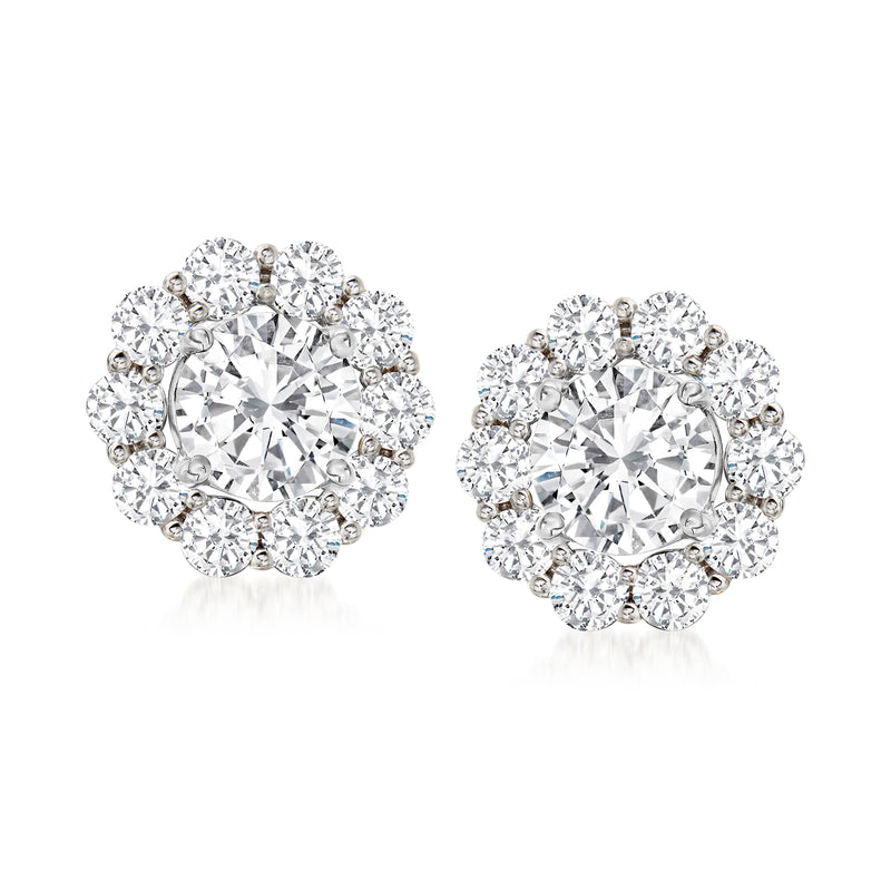 Round diamond earring jacket, 14kt white gold halo with a large center stone