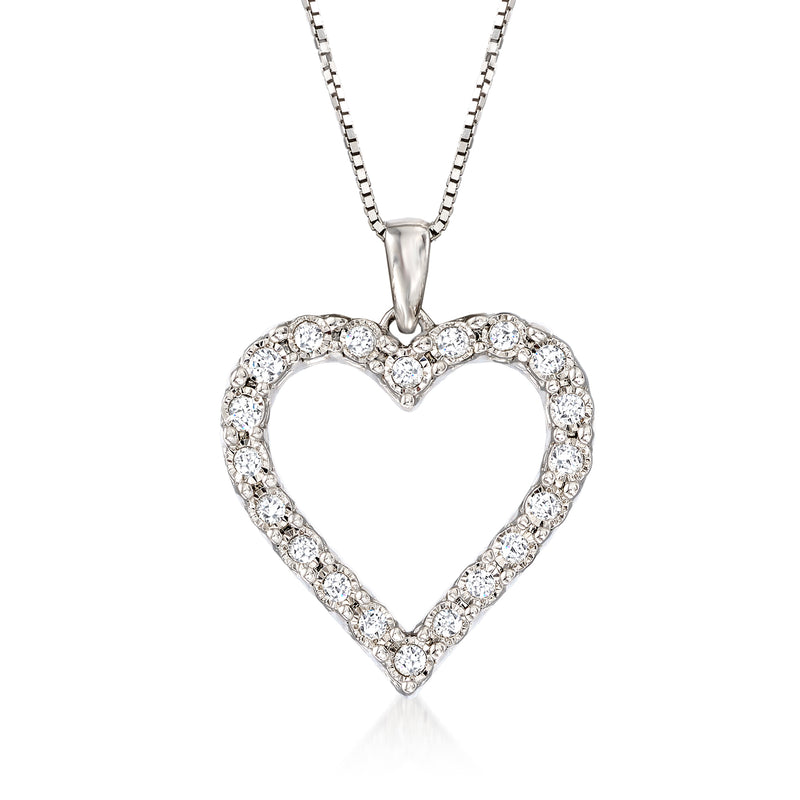 Sterling silver diamond heart pendant necklace with open heart design