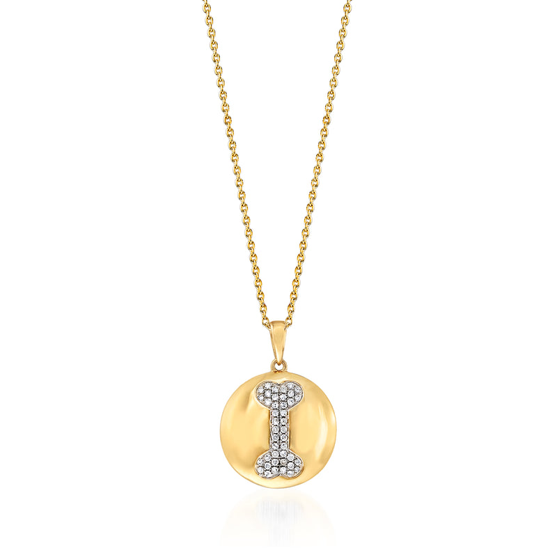 14kt yellow gold bone pendant necklace with round diamond-set charm