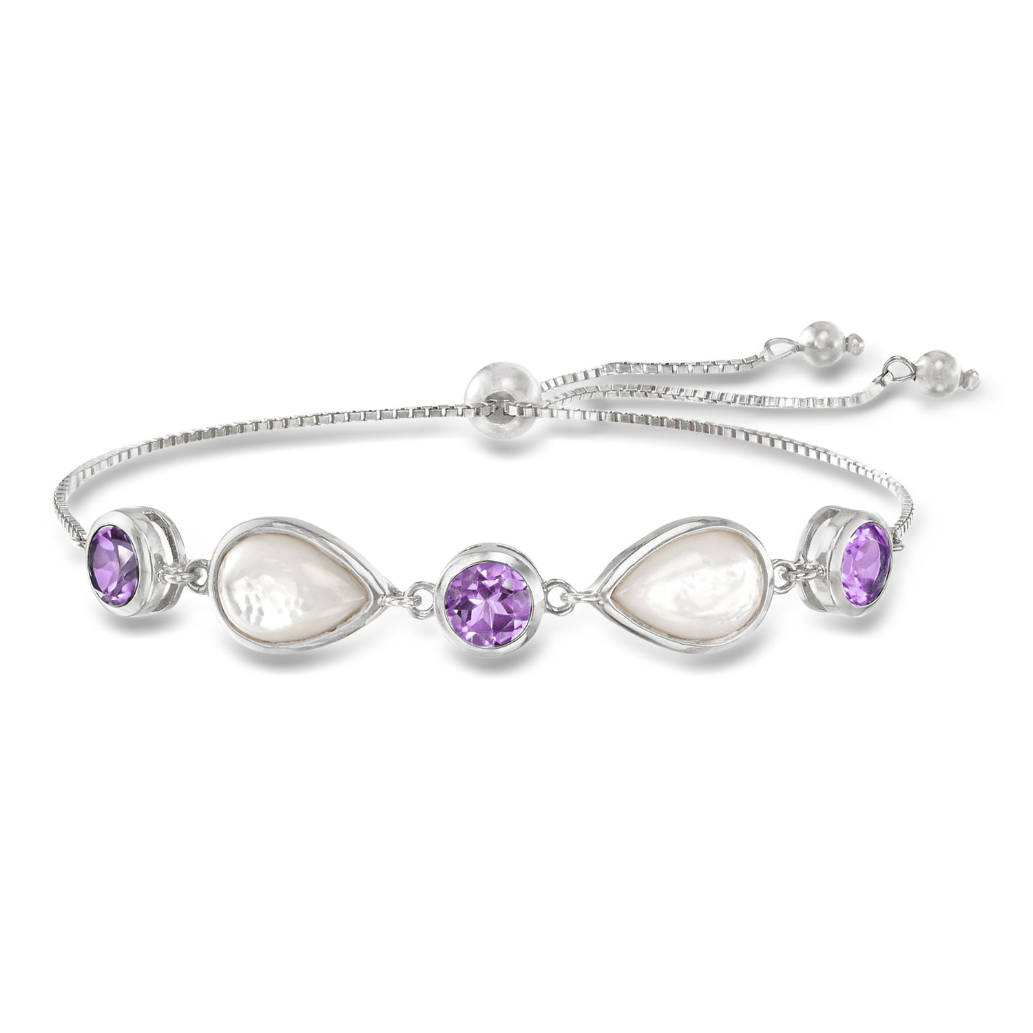 Mother-of-Pearl and 6.00 ct. t.w. Amethyst Bolo Bracelet in Sterling Silver