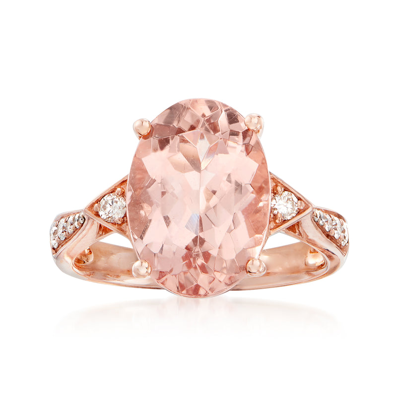 14kt rose gold ring with oval morganite center and round diamond accents