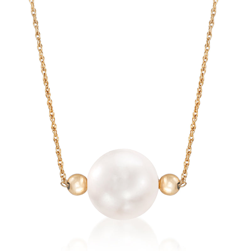 Cultured pearl necklace with 14kt yellow gold chain, large round pearl and two small pearls