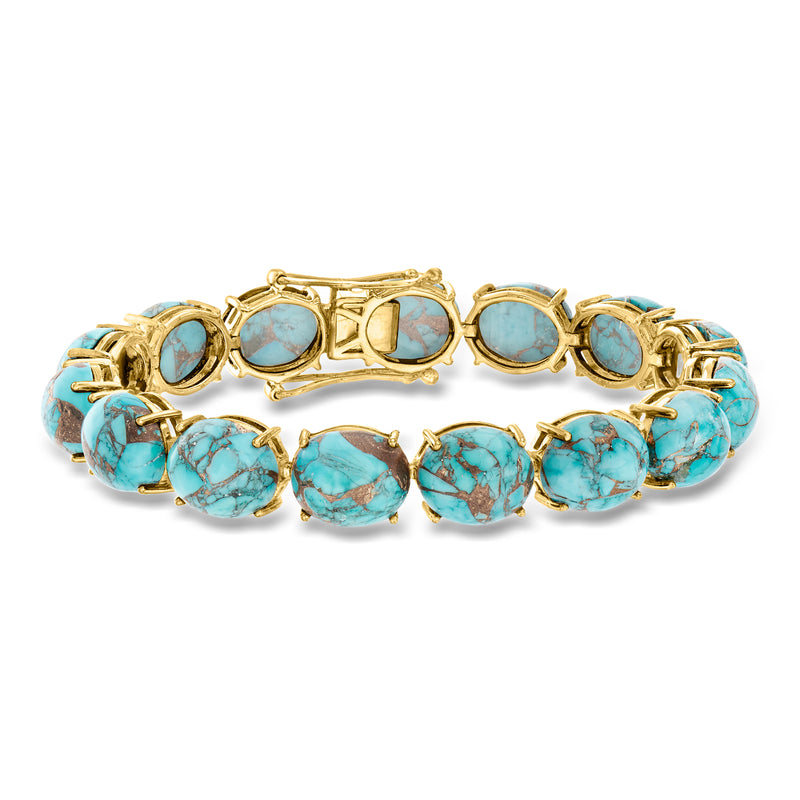 Turquoise gemstone bead bracelet with gold over sterling links and secure clasp