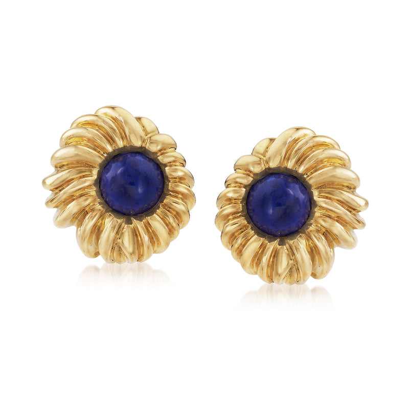 Vintage lapis flower stud earrings in 18kt yellow gold, post style