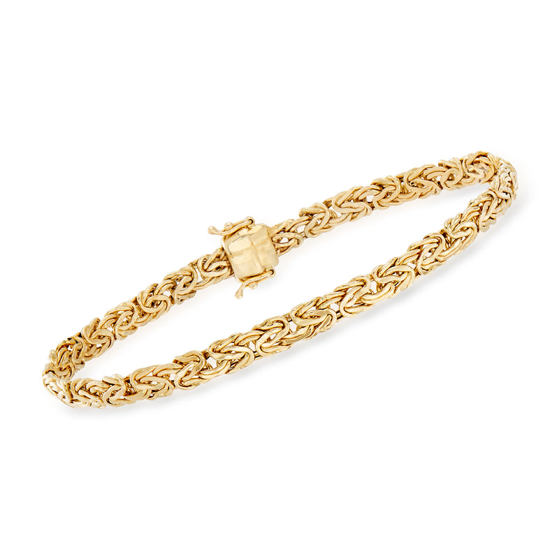14kt yellow gold small flat Byzantine bracelet with magnetic clasp, linked chain design