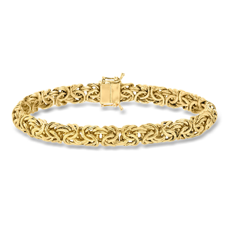 Gold over sterling silver Byzantine link bracelet with magnetic clasp and rectangular charm