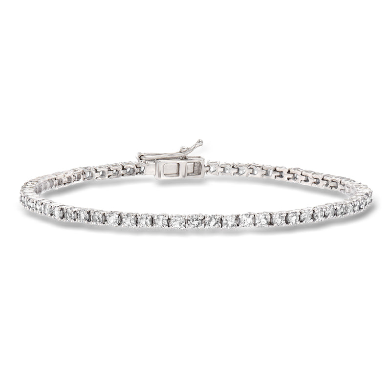 Sterling silver tennis bracelet with prong-set white topaz stones, box clasp
