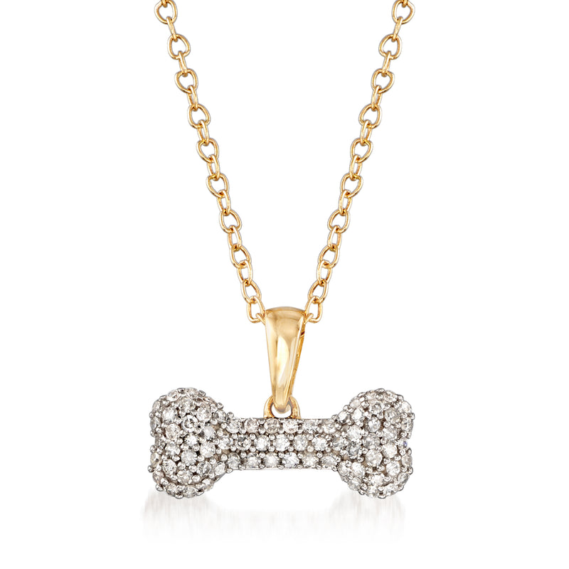 Diamond dog bone pendant necklace in 14kt yellow gold