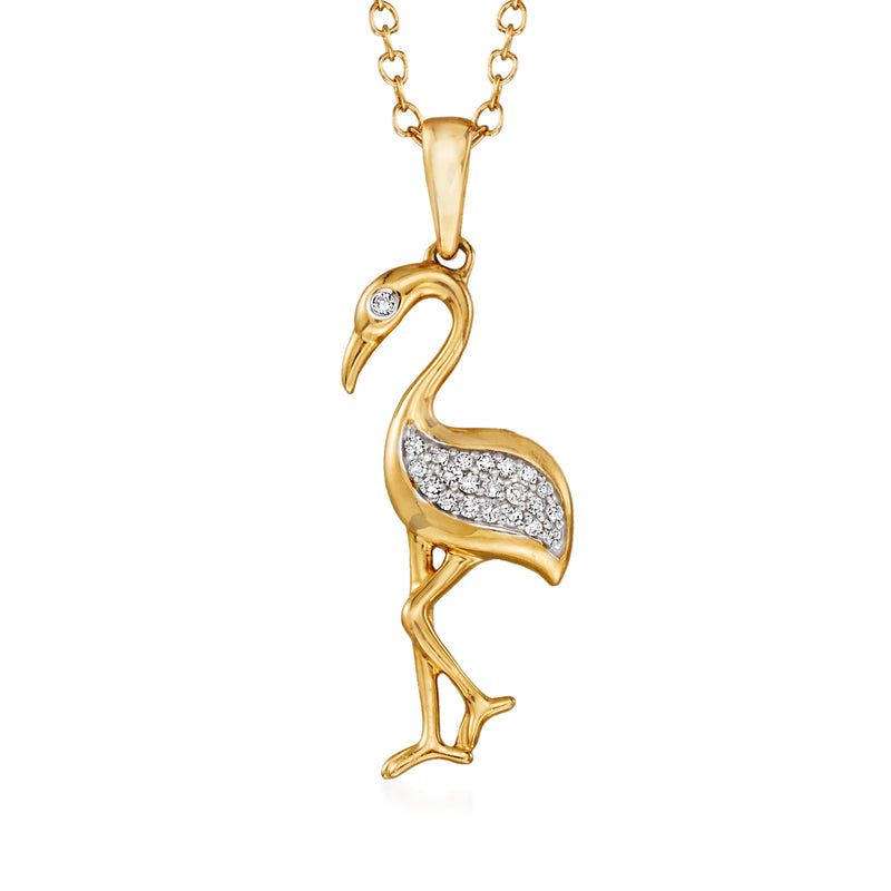 14kt yellow gold flamingo pendant necklace, diamond-accent wing
