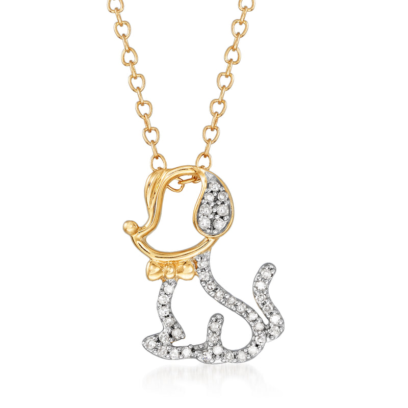 14kt yellow gold dog pendant necklace with diamond cut-out detailing