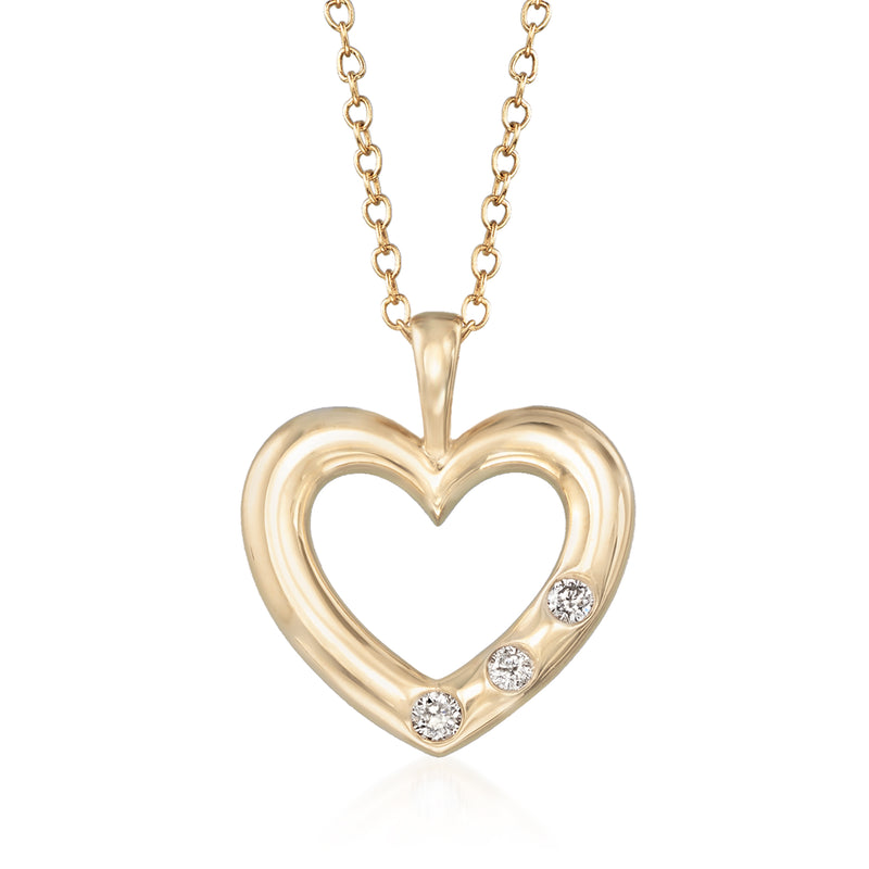 14kt yellow gold heart pendant necklace with three round diamond accents