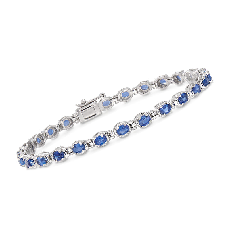 Sterling silver kyanite bracelet with oval blue gemstones and box clasp