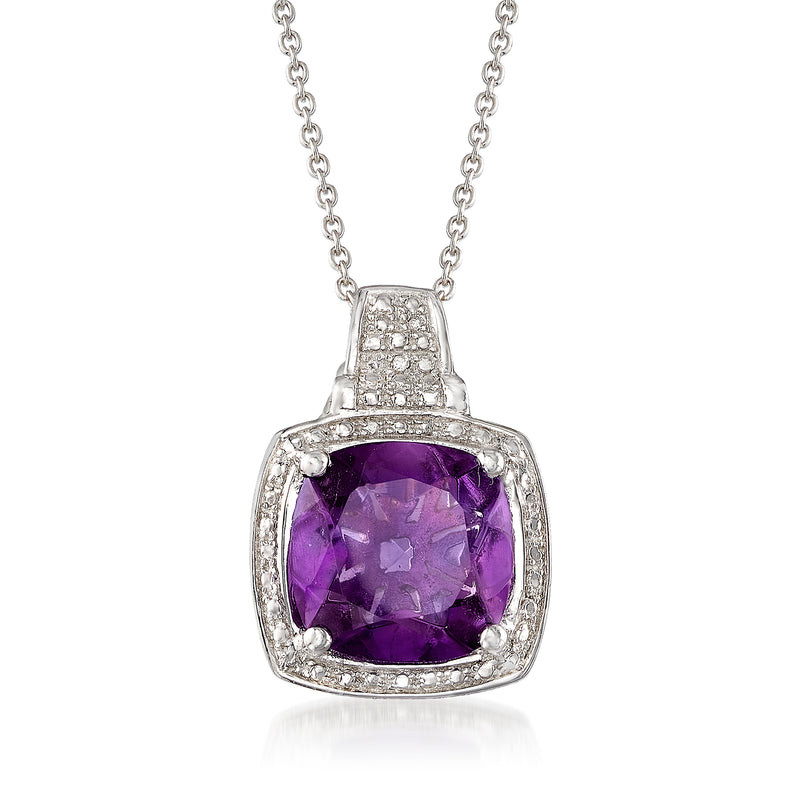 Sterling silver amethyst pendant necklace with square purple gemstone