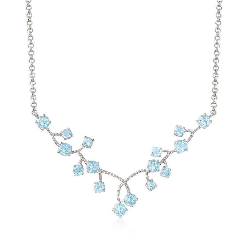Sterling silver vine necklace with sky blue topaz cluster links on a chain