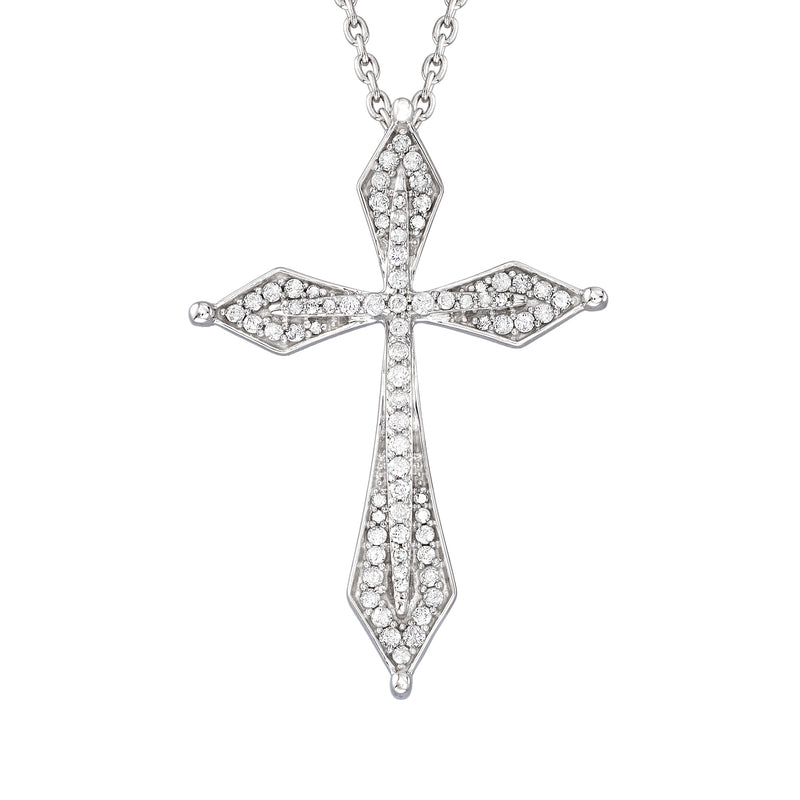 Diamond cross pendant necklace in sterling silver with pavé stones