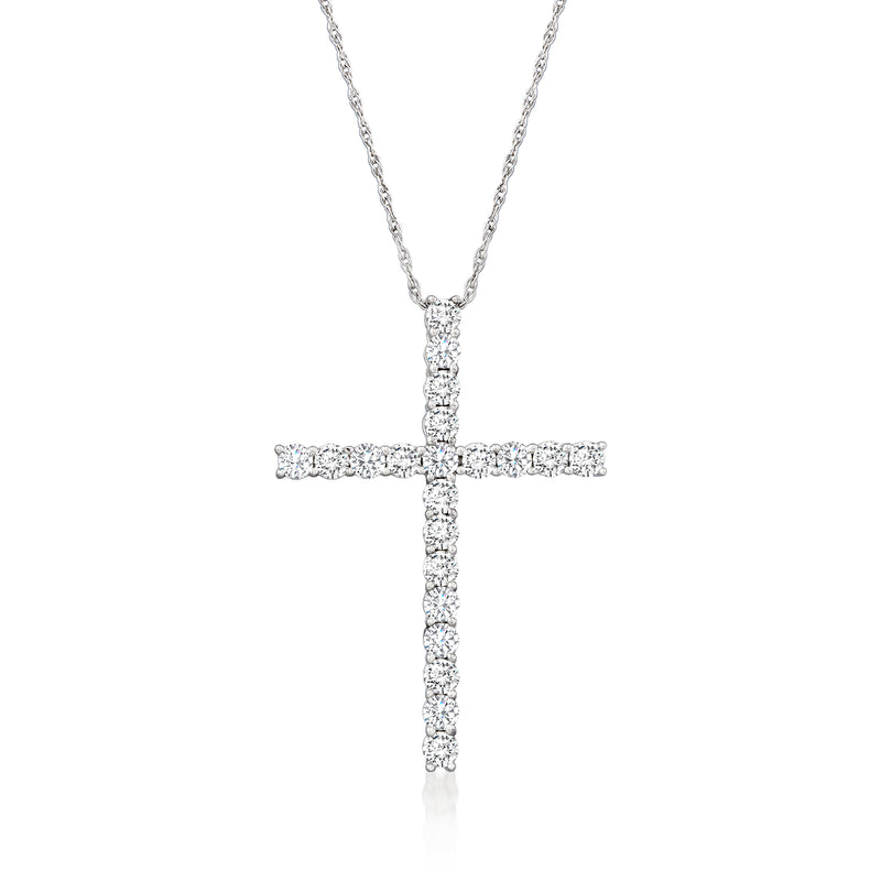 Diamond cross pendant necklace in white gold with pavé set stones