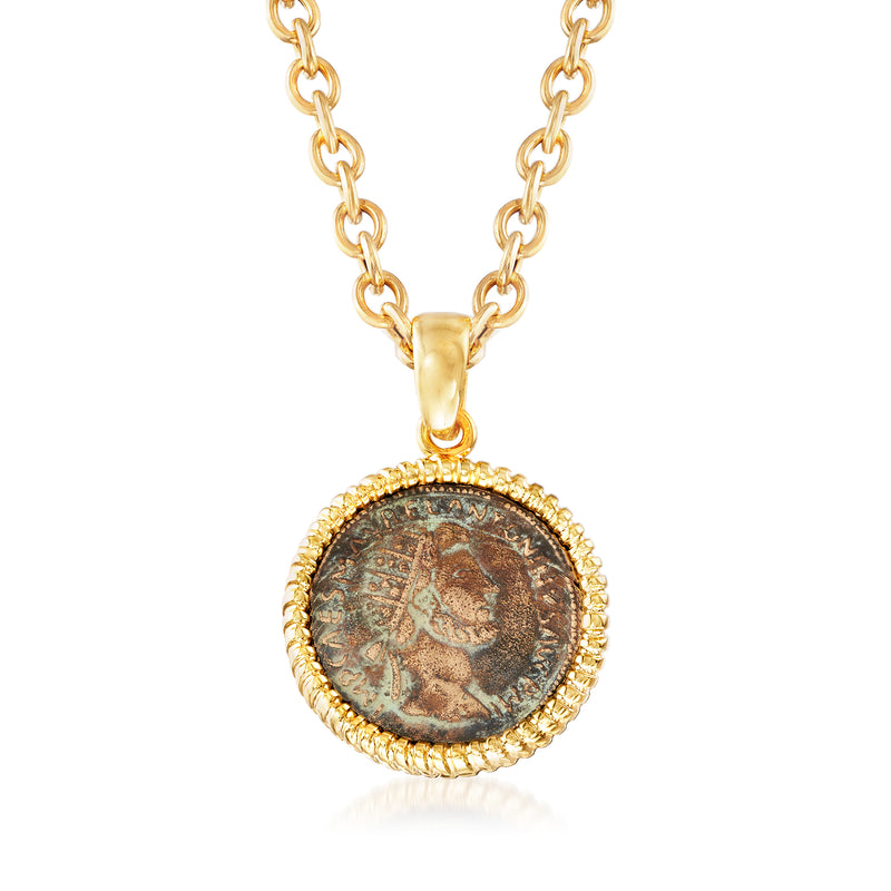 Gold over sterling silver coin pendant necklace with round bronze-style Italian coin