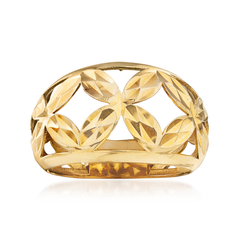 Yellow gold floral openwork dome ring with faceted cutout pattern